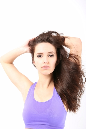 Beauty Girl portrait with long Hair. Beautiful Brunette Woman with Blowing Healthy Hair. Natural Beautyの写真素材