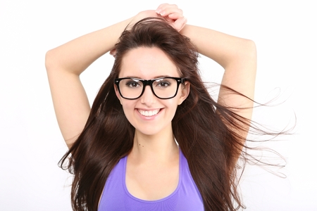 Beauty Girl portrait with long Hair. Beautiful Brunette Woman with Blowing Healthy Hair. Natural Beautyの写真素材
