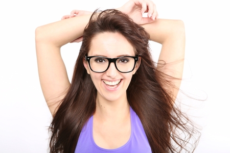 Beauty Girl portrait with long Hair. Beautiful Brunette Woman with Blowing Healthy Hair. Natural Beautyの写真素材