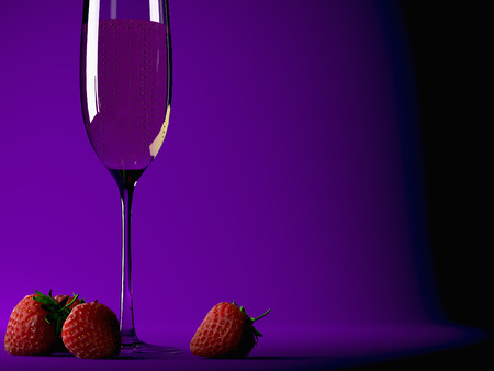 A Glass of champagne with strawberry on colorful backgroundの写真素材