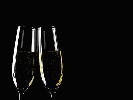 two glass with champagne on a  tableの写真素材