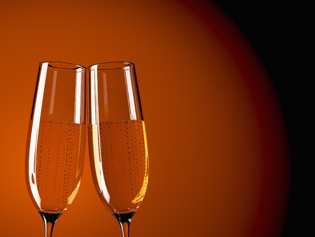 two glass with champagne on a  tableの写真素材