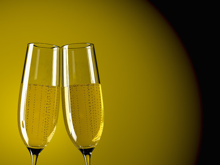 two glass with champagne on a  tableの写真素材