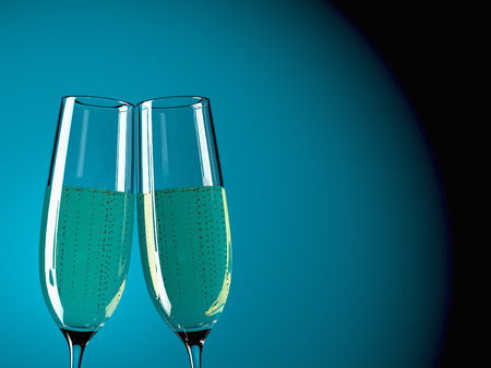two glass with champagne on a  tableの写真素材
