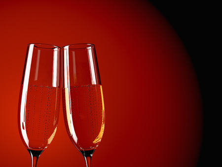two glass with champagne on a  tableの写真素材