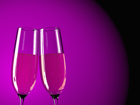 two glass with champagne on a  tableの写真素材