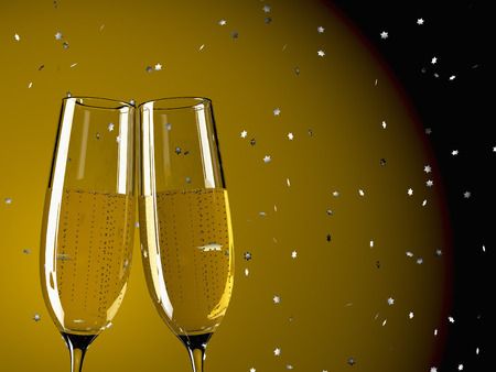 two glass with champagne on a  tableの写真素材