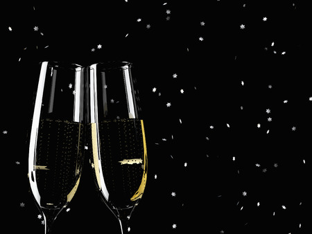 two glass with champagne on a  tableの写真素材