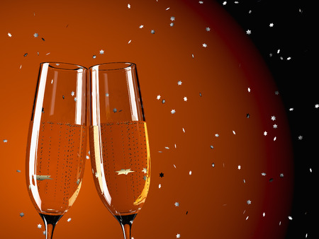two glass with champagne on a  tableの写真素材