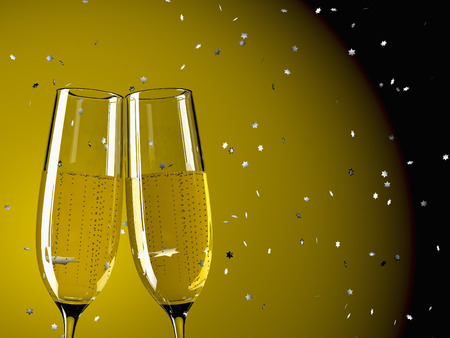 two glass with champagne on a  tableの写真素材