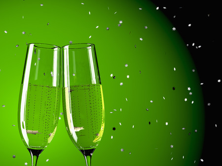 two glass with champagne on a  tableの写真素材