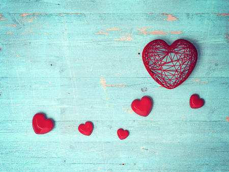 red heart on wooden background, Valentines Day backgroundの写真素材