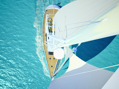 Young couple relaxing on board of the yacht. 3d rendering Young couple relaxing on board of the yacht. 3d rendering