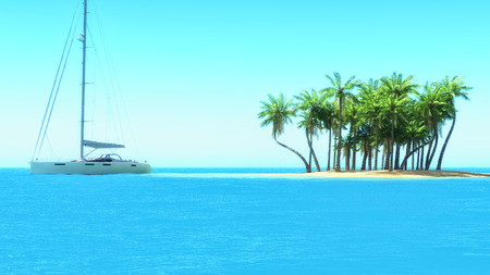 Snorkeling in shallow tropical water off the catamaran. 3d renderingの写真素材