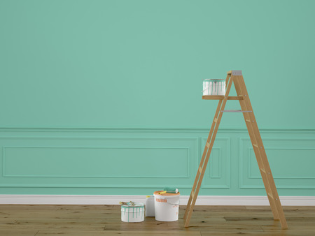 Painting walls in room with ladder. 3d renderingの写真素材