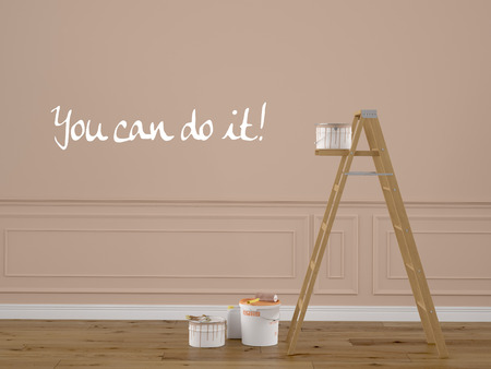 Painting walls in room with ladder. 3d renderingの写真素材
