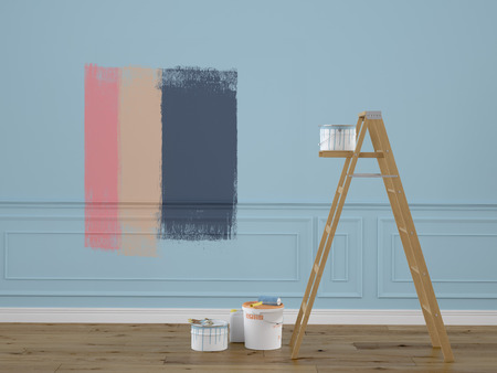 Painting walls in room with ladder. 3d renderingの写真素材