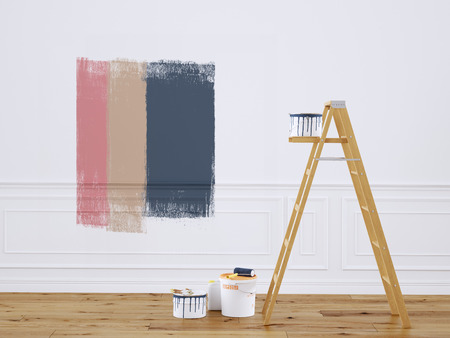 Painting walls in room with ladder. 3d renderingの写真素材