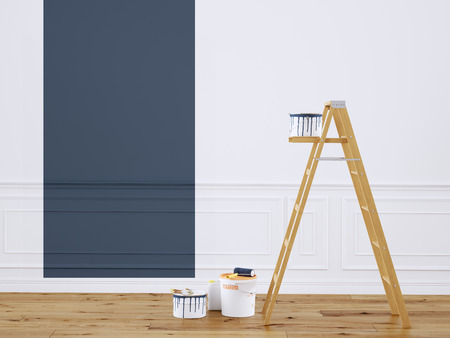 Painting walls in room with ladder. 3d renderingの写真素材