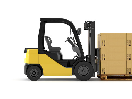a forklift with a pallet boxes. isolated.3d renderingの写真素材