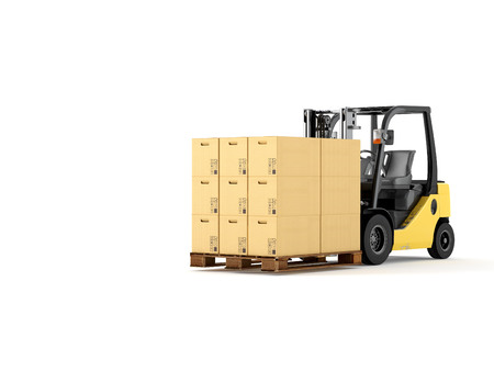 a forklift with a pallet boxes. isolated.3d renderingの写真素材