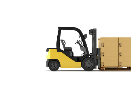 a forklift with a pallet boxes. isolated.3d renderingの写真素材
