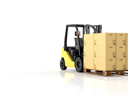 a forklift with a pallet boxes. isolated.3d renderingの写真素材