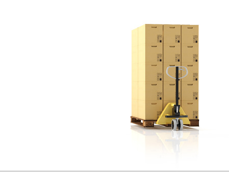 a forklift with a pallet boxes. isolated.3d renderingの写真素材
