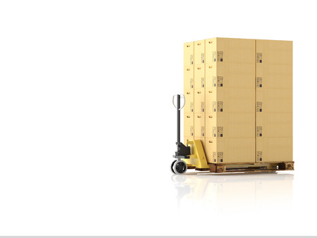 a forklift with a pallet boxes. isolated.3d renderingの写真素材