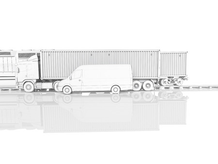 freight train and truck as transportation concept. 3d renderingの写真素材