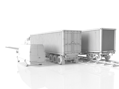 freight train and truck as transportation concept. 3d renderingの写真素材