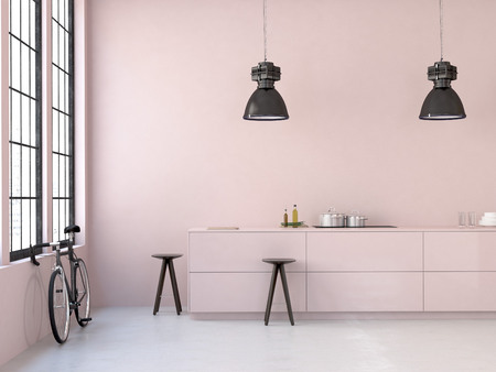 interior, beautiful kitchen of an old loft. 3d renderingの写真素材