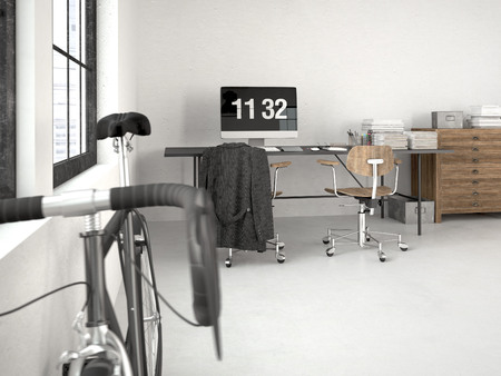 modern industrial loft with furniture. 3d renderingの写真素材