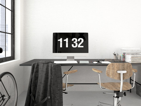 modern industrial loft with furniture. 3d renderingの写真素材