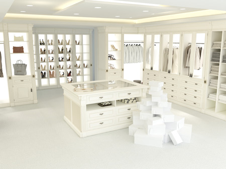 an american luxury walkin closet with many space. 3d renderingの写真素材
