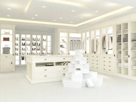 an american luxury walkin closet with many space. 3d renderingの写真素材