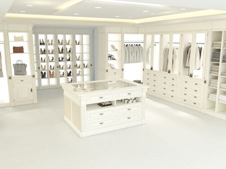 an american luxury walkin closet with many space. 3d renderingの写真素材