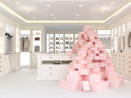 an american luxury walkin closet with many space. 3d renderingの写真素材