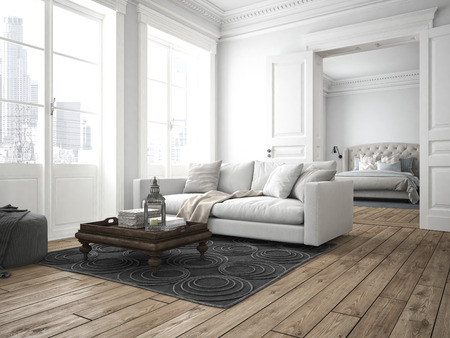 sofa of tissue in a modern living room. 3d rendering