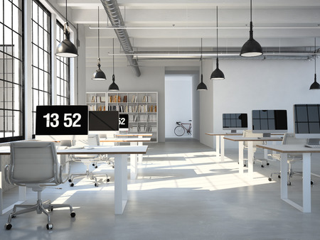 Computer and notebook on the working place in the office. 3d renderingの写真素材