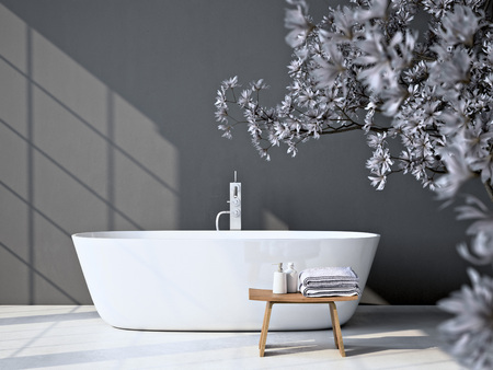 Modern grey bathroom. Spa interior. 3d renderingの写真素材