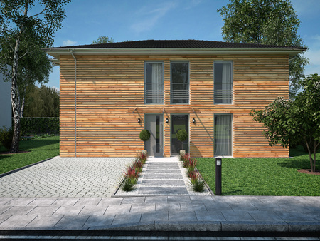 beautiful modern house with a garden. 3d renderingの写真素材