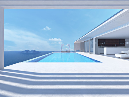 luxury swimming pool in summer. 3d renderingの写真素材