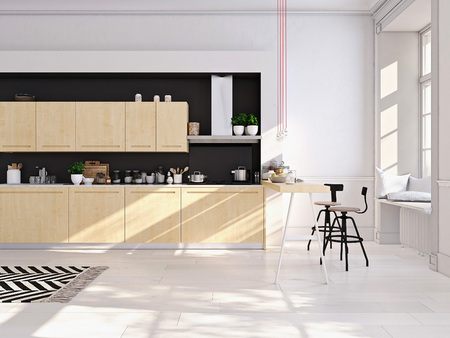 3D rendering of modern kitchen in a loft.の写真素材