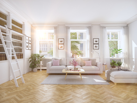 3d rendering. modern living room in townhouse. 3d rendering. modern living room in townhouse.