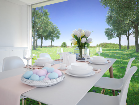 easter is in the house. 3d renderingの写真素材