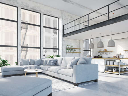 modern loft apartment. 3d renderingの写真素材