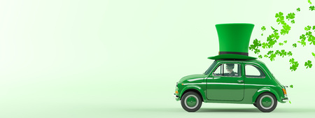 st. patricks day car driving with flying shamrocks. 3d renderingの写真素材