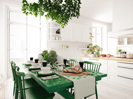 Table setting for St Patricks Day. holiday concept. 3d renderingの写真素材
