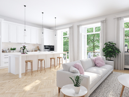 modern living room in townhouse. 3d rendering